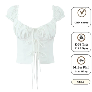 Áo Croptop Trắng cổ Vuông Chất Linen ( Lanh ), Áo Babydoll dây rút Tiểu Thư, Áo Croptop Công Chúa