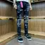 quần Jeans nam đen bạc vảy sơn đá bốn cúc có tang hồng