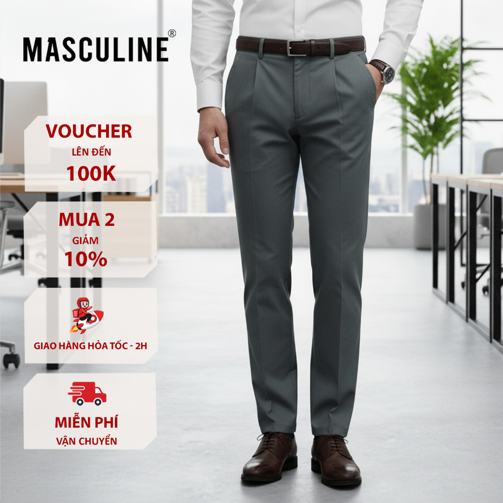 Quần kaki nam cao cấp MASCULINE, Qần vải kiểu dáng regular có ly rộng rãi, co giãn tốt - KCL24.1