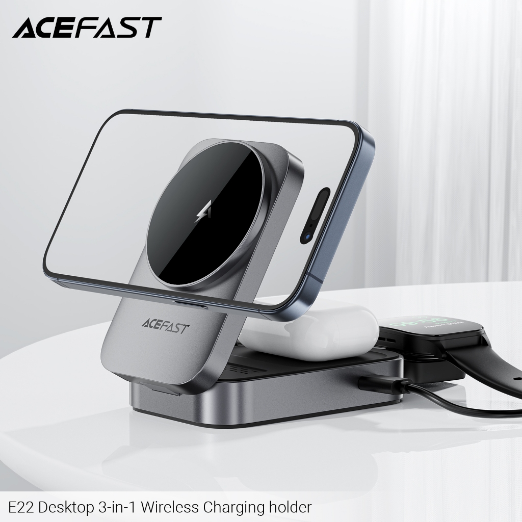 Đế Sạc Không Dây Để Bàn 3 Trong 1 ACEFAST E22 Gập Gọn Đa Năng Cho Điện Thoại Tai Nghe Đồng Hồ