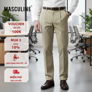 Quần kaki nam có ly Masculine cao cấp, chất liệu cotton, kiểu dáng regular thoải mái - KCL24.2