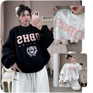 Áo Nỉ Đôi Sweater Nam, Nữ Form Rộng Chất Nỉ Tàu Dày Thêu Chữ OBHS Phong Cách Hàn Quốc