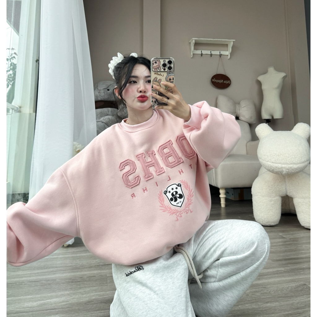 [DEAL MỞ BÁN] Áo Nỉ Đôi Sweater Nam, Nữ Form Rộng Chất Nỉ Tàu Dày Thêu Chữ OBHS Phong Cách Hàn Quốc