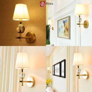Đèn Tường Chao Vải Cao Cấp HIWA Thân Mạ Đồng, Đèn Tường Ngủ Phong Cách Cổ Điển