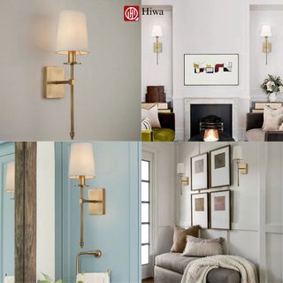 Đèn Tường Chao Vải Cao Cấp HIWA Thân Mạ Đồng, Đèn Tường Ngủ Phong Cách Cổ Điển