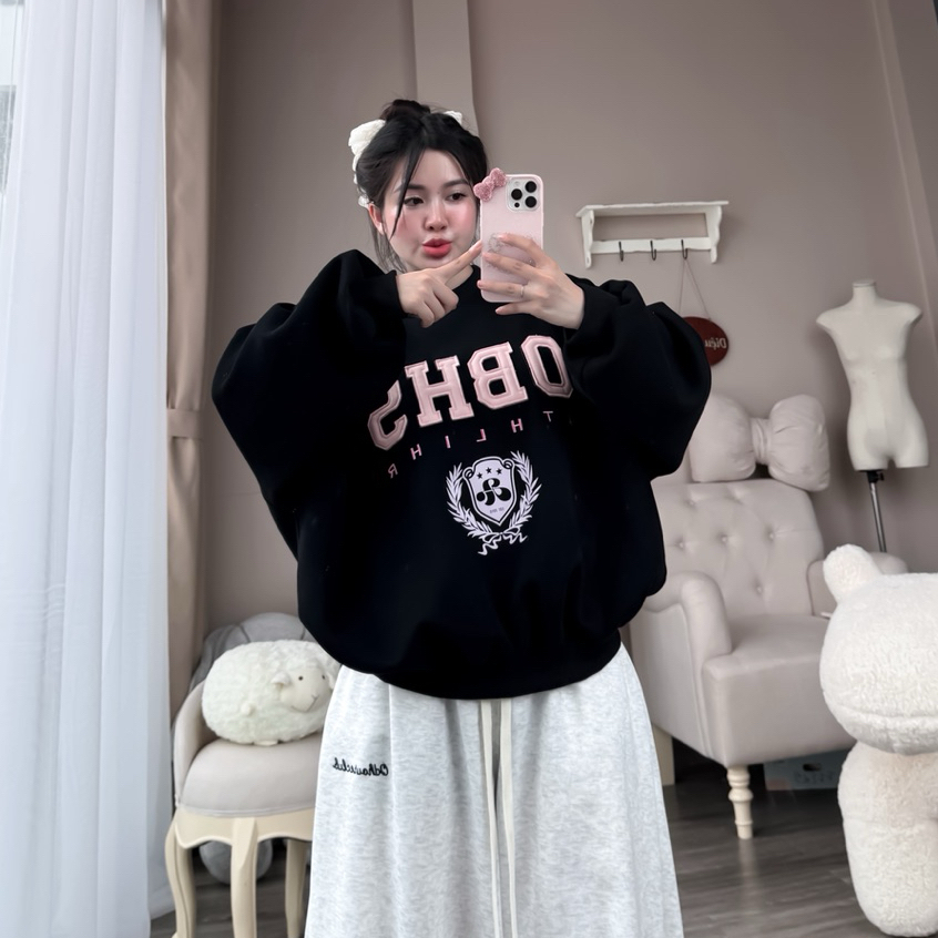 [DEAL MỞ BÁN] Áo Nỉ Đôi Sweater Nam, Nữ Form Rộng Chất Nỉ Tàu Dày Thêu Chữ OBHS Phong Cách Hàn Quốc