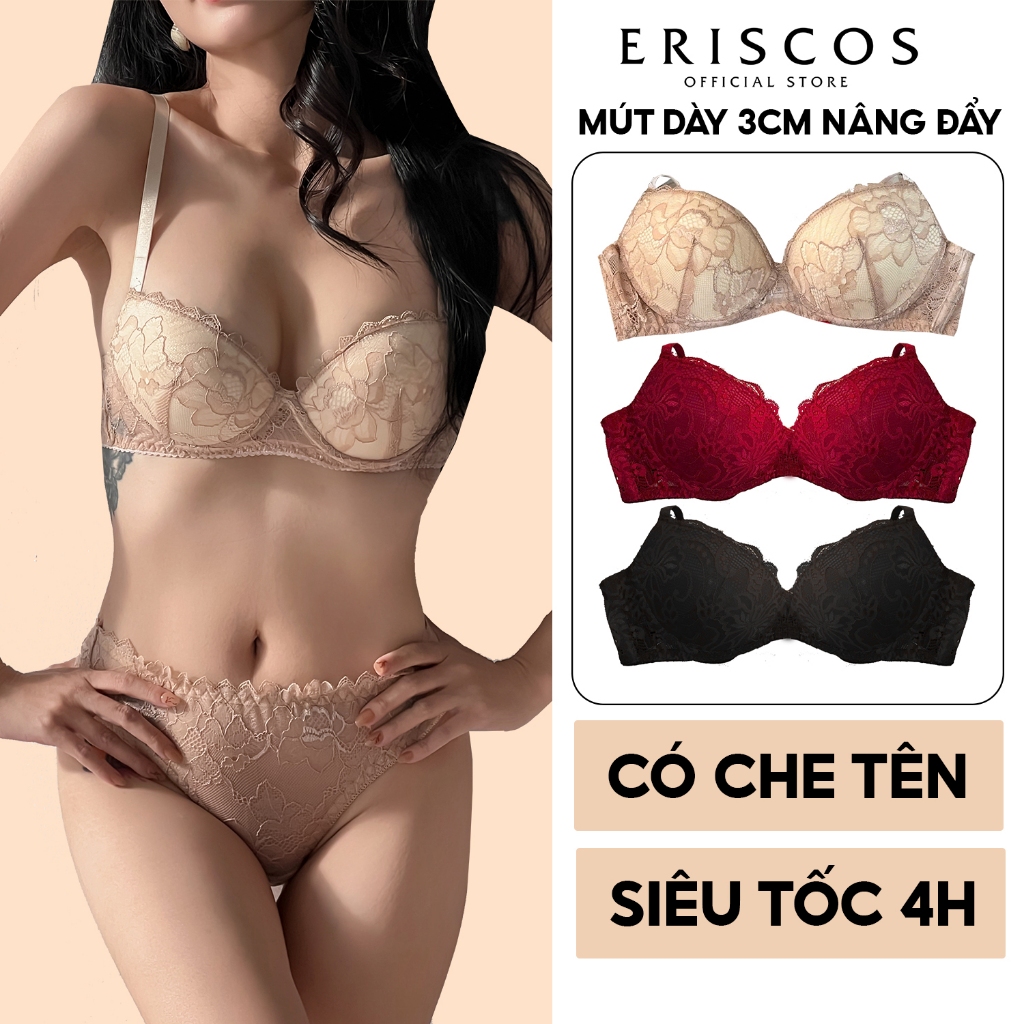 Bộ đồ lót ren áo ngực mút dày 3cm nâng đẩy tạo khe có gọng Eriscos kèm quần lót gợi cảm basic đỏ đen nu trắng