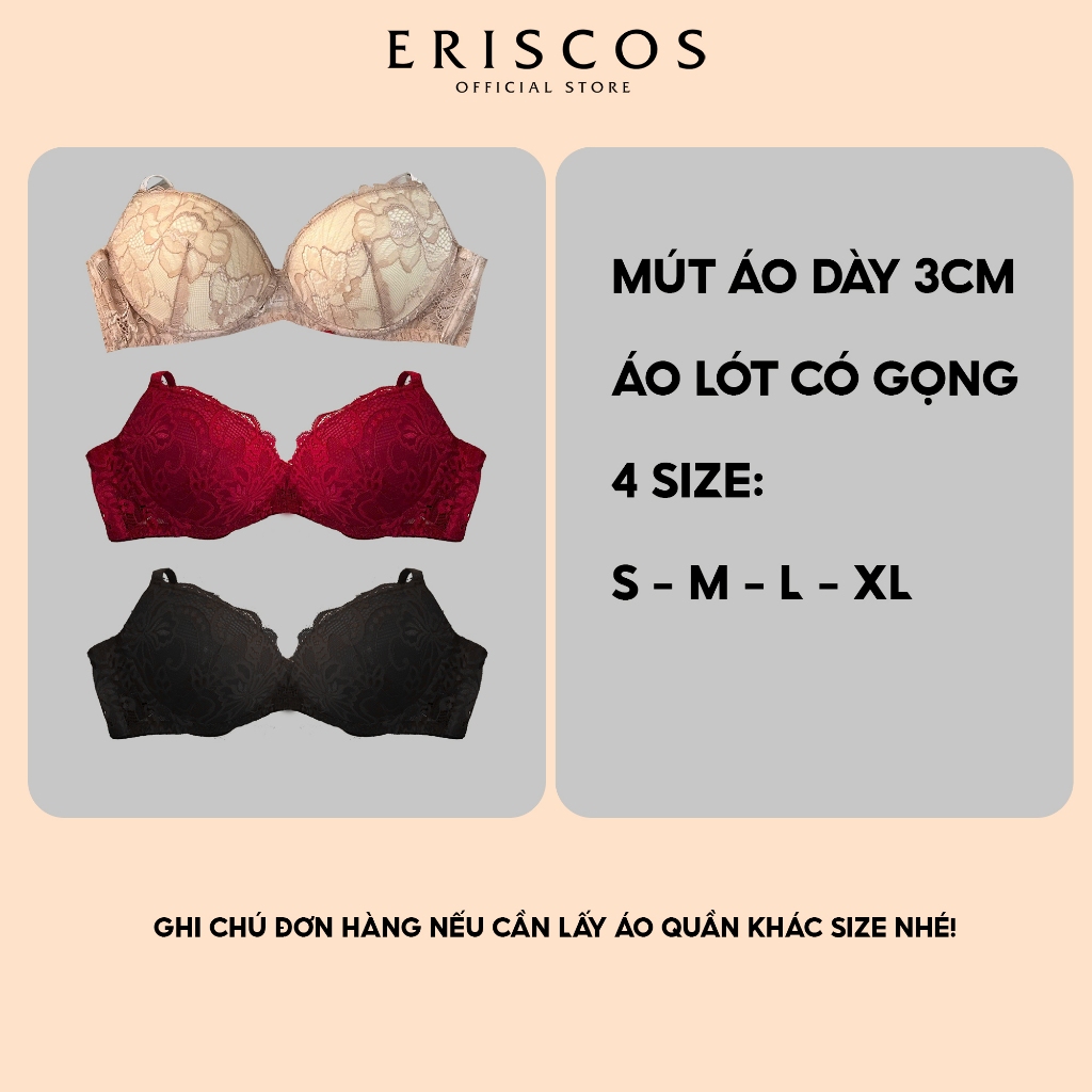 Bộ đồ lót ren áo ngực mút dày 3cm nâng đẩy tạo khe có gọng Eriscos kèm quần lót gợi cảm basic đỏ đen nu trắng