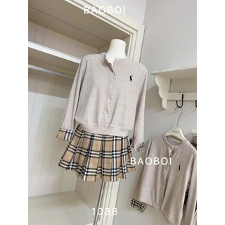 Set áo len cổ tròn thêu hinh tay dài phối chân váy kẻ sọc xếp ly xoè rộng xinh xắn tiểu thư cho nàng - BaoTrang.clothes