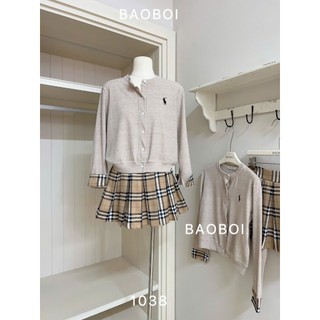 Set áo len cổ tròn thêu hinh tay dài phối chân váy kẻ sọc xếp ly xoè rộng xinh xắn tiểu thư cho nàng - BaoTrang.clothes