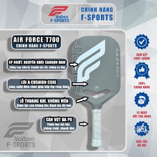 (Hàng Cao Cấp) Vợt Pickleball F-Sports Air Force – Raw T700 / 3K Carbon Ép Nhiệt – Nhám Tự Nhiên, Đánh Êm, Tạo Xoáy Tốt