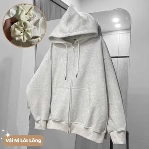 Áo khoác nỉ tron trần lớp lót bông siêu dày dặn mũ 2 lơp sỏ dây rút fresize 38-65kg