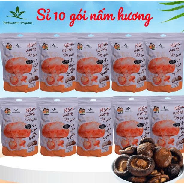 Nấm hương sấy giòn Wakamono Organic Sỉ 10 gói (55g/gói)– Không dầu, snack ăn vặt healthy giòn rụm, ngọt tự nhiên.