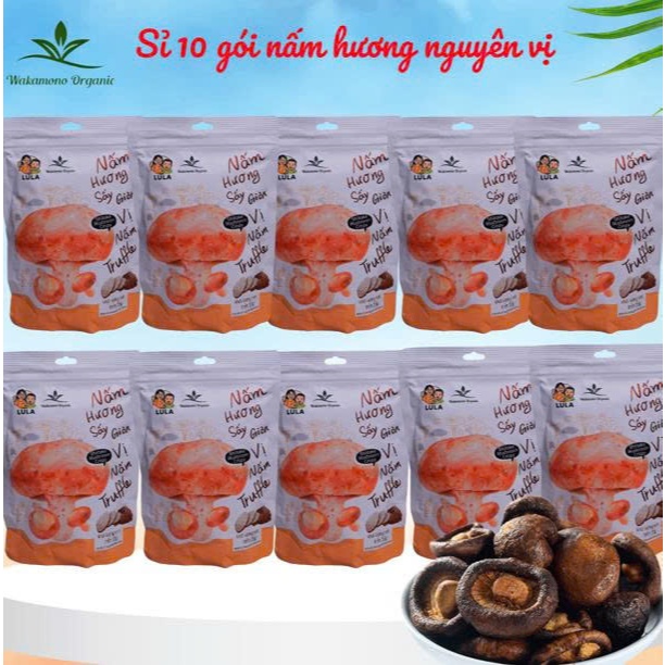 Nấm hương sấy giòn Wakamono Organic Sỉ 10 gói (55g/gói)– Không dầu, snack ăn vặt healthy giòn rụm, ngọt tự nhiên.