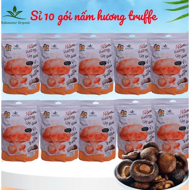 Nấm hương sấy giòn Wakamono Organic Sỉ 10 gói (55g/gói)– Không dầu, snack ăn vặt healthy giòn rụm, ngọt tự nhiên.