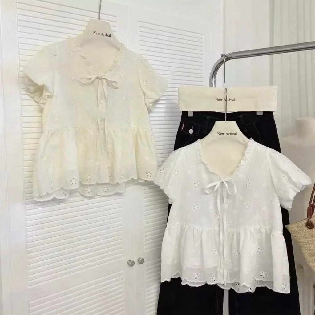 Áo kiểu babydoll thắt nơ  xinh xắn hot 2026