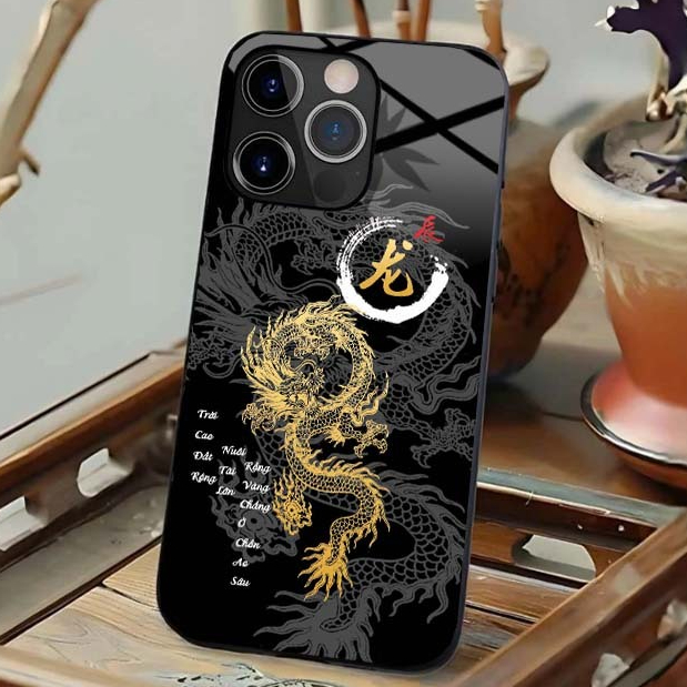 Ốp Lưng Cho IPHONE 15, 15 PLUS, 15 PRO, 15 PROMAX Mặt Lưng Kính Cường Lực 12 Con Giáp Thư Pháp