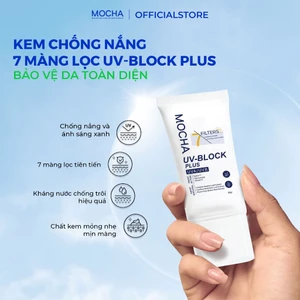 Kem Chống Nắng Mocha tuýp 50g, mỏng nhẹ kiềm dầu phù hợp cho mọi loại da tặng sữa rửa mặt B5 20g