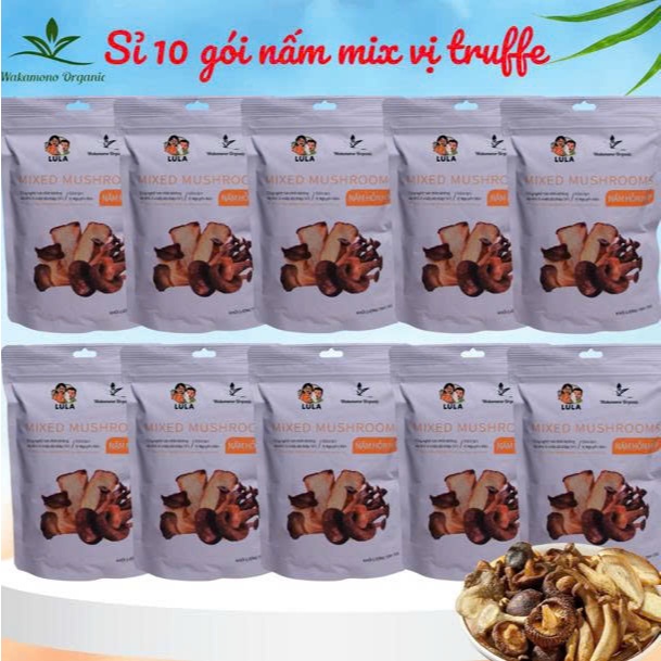 Nấm mix sấy giòn Wakamono Organic Sỉ 10 gói (55g/gói)– Không dầu, snack ăn vặt healthy giòn rụm, ngọt tự nhiên.