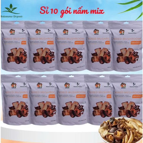 Nấm mix sấy giòn Wakamono Organic Sỉ 10 gói (55g/gói)– Không dầu, snack ăn vặt healthy giòn rụm, ngọt tự nhiên.