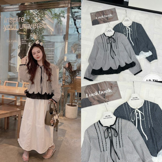 Áo sơ mi thô kẻ caro pha ren bèo gấu dáng babydoll #3330