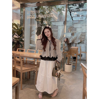Áo sơ mi thô kẻ caro pha ren bèo gấu dáng babydoll #3330