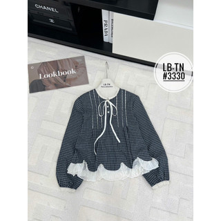Áo sơ mi thô kẻ caro pha ren bèo gấu dáng babydoll #3330