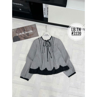Áo sơ mi thô kẻ caro pha ren bèo gấu dáng babydoll #3330