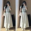 Chân váy kaki thô basic dáng dài xếp ly vintage CV5169