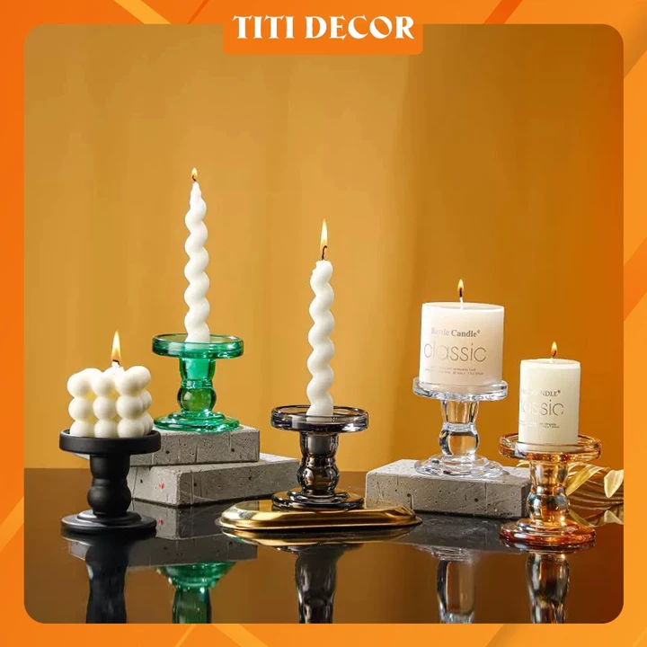 Chân Nến Thuỷ Tinh, Nến Thơm Trang Trí Phòng Cưới, Nến Thơm Phòng Ngủ, Chân Nến Vintage Decor Phòng Decor Bắc Âu