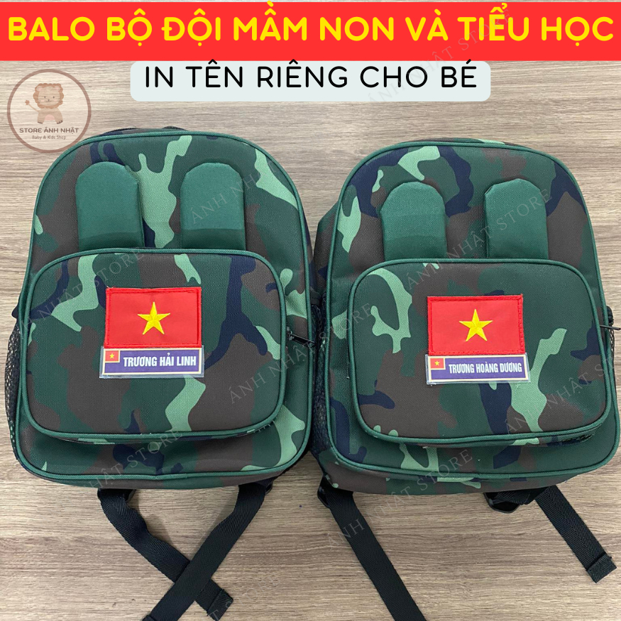 (IN TÊN) Balo Bộ Đội, Balo Quân Nhân Rằn Ri Dành Cho Bé Học Mầm Non Và ...