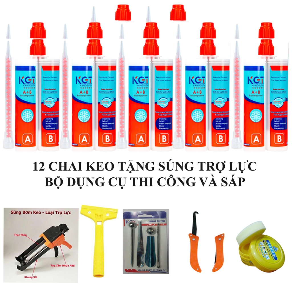 [Chính hãng KGT] Combo 12 Chai Keo Chà Ron - TẶNG SÚNG TRỢ LỰC XỊN, DỤNG CỤ và SÁP CHỐNG DÍNH