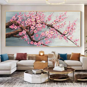 Tranh Hoa Đào Tráng Gương Phong Thủy May Mắn Treo Phòng Khách - OHA Decor