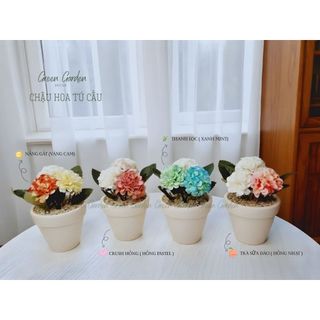 Chậu Hoa Tú Cầu Mini Decor-4 màu sang xịn ( Hoa giả cao cấp , không cần chăm , decor để bàn , phòng ngủ , quà tặng )