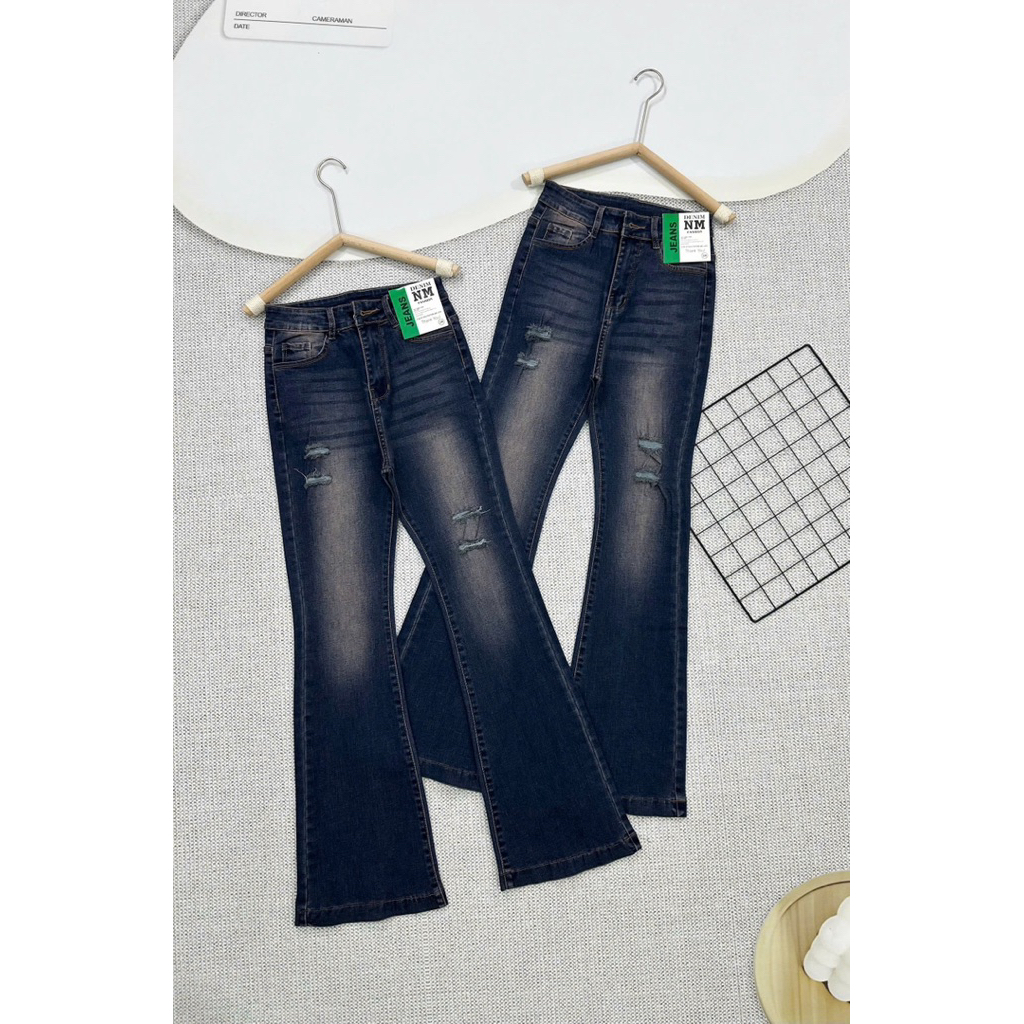 Quần Jeans Nữ, Quần Bò Nữ Lưng Cao Ống Loe Dài rách