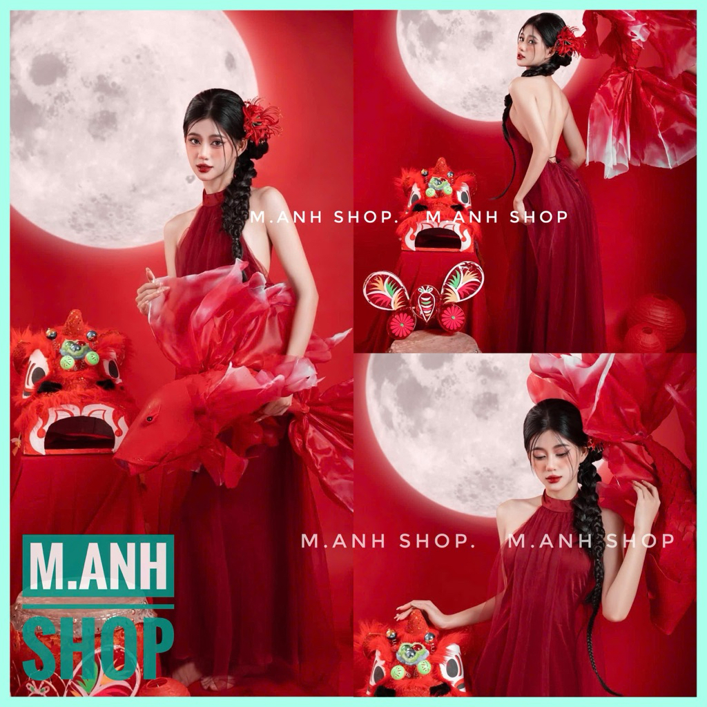 Sét Yếm Voan Lưới Đỏ Chụp Ảnh Concept Trung Thu Xinh Đẹp