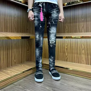 Quần jean nam xám bác rách 3 lỗ phối khóa lệch bốn cúc có tang hồng