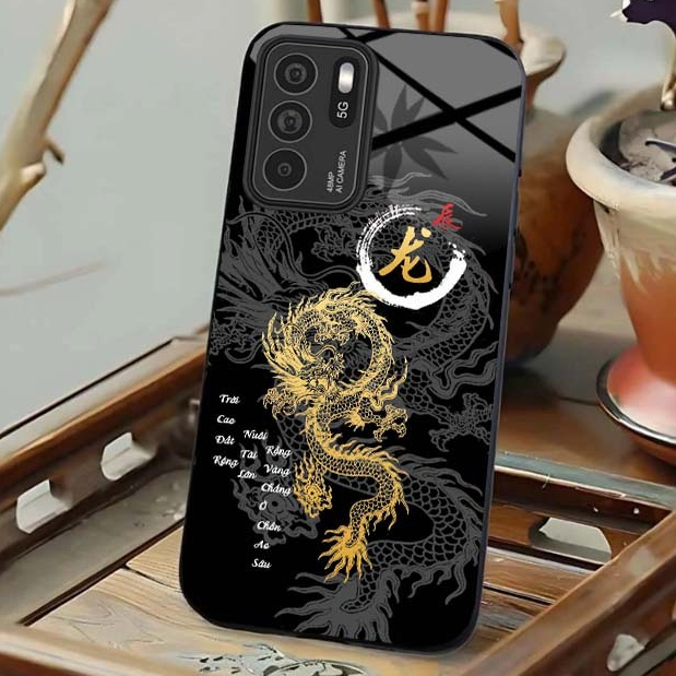 Ốp Lưng Cho OPPO RENO 6 5G, RENO 6Z 5G, RENO 6 PRO 5G Mặt Lưng Kính Cường Lực 12 Con Giáp Thư Pháp