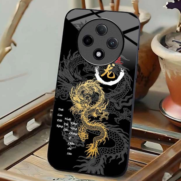 Ốp Lưng Cho OPPO RENO 12F 5G Mặt Lưng Kính Cường Lực 12 Con Giáp Thư Pháp