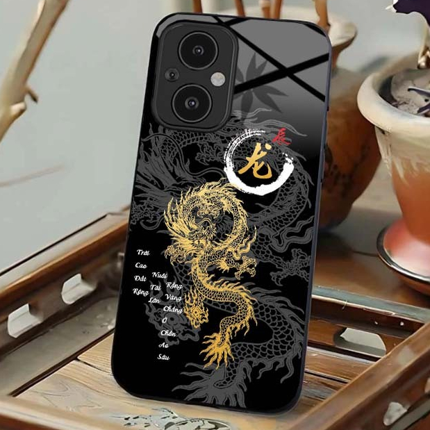 Ốp Lưng Cho OPPO RENO 7Z 5G, RENO 8Z 5G Mặt Lưng Kính Cường Lực 12 Con Giáp Thư Pháp