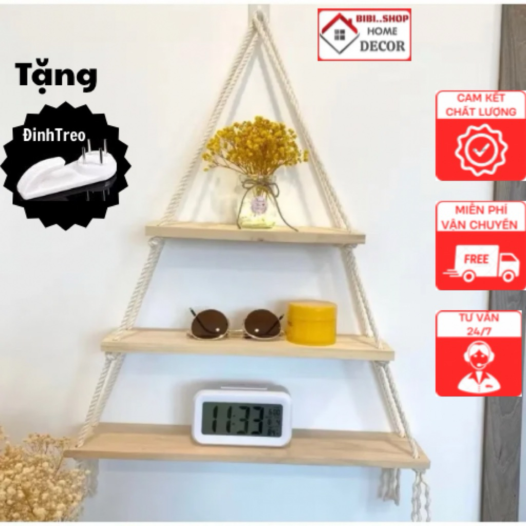 Kệ Treo Dây Treo Tường Decor Phòng Khách 3 tầng 4 tầng, Phòng Ngủ