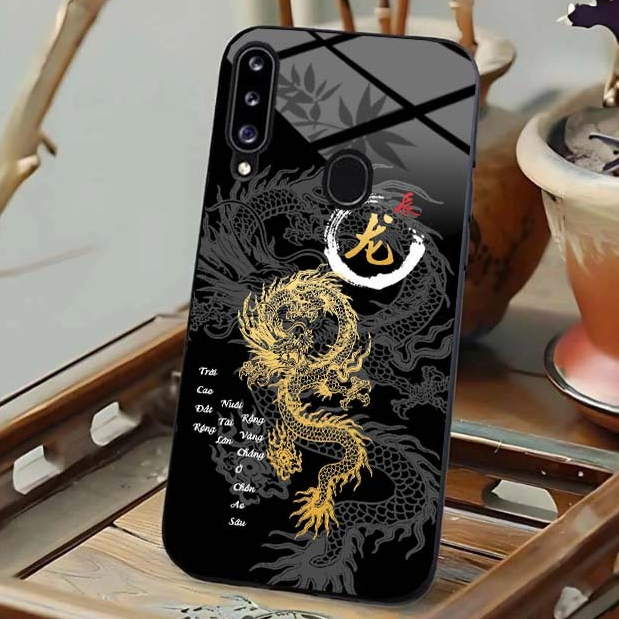 Ốp Lưng Cho SAMSUNG A20S Mặt Lưng Kính Cường Lực 12 Con Giáp Thư Pháp
