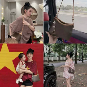Túi kẹp nách chữ L Cazy size 20-24-29cm kèm charm hoa kèm dây đeo chéo fullbox hàng QC cao cấp