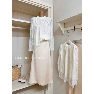 Set áo cổ tròn mix ren hoa form rộng tay dài phối chân váy maxi chữ A xinh xắn tiểu thư cho các nàng - BaoTrang.clothes