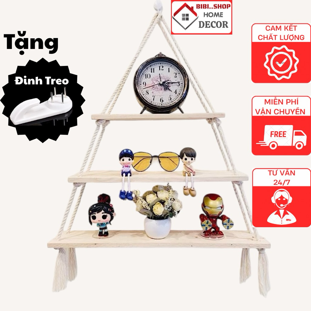 Kệ Gỗ Treo Tường Trang Trí Decor Treo Dây - Tặng Kèm Đinh Và Dây Treo
