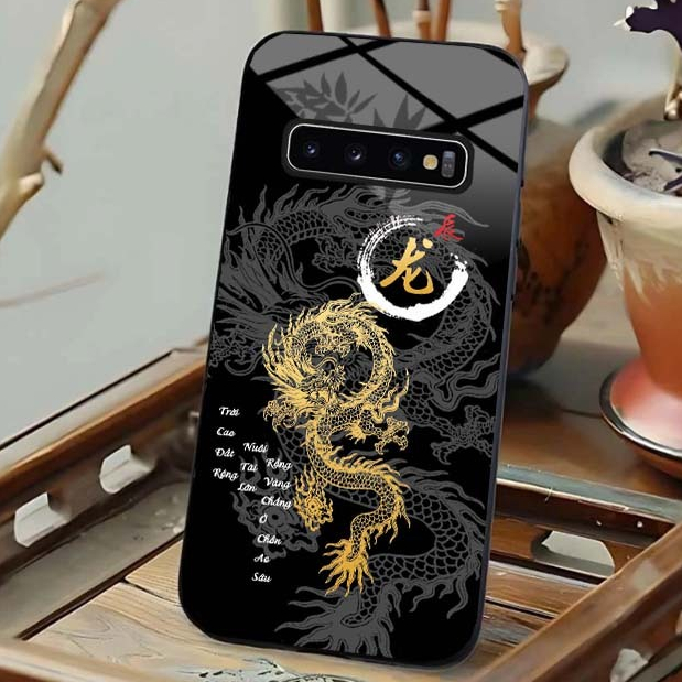 Ốp Lưng Cho SAMSUNG S10, S10+, S10E, S10 5G Mặt Lưng Kính Cường Lực 12 Con Giáp Thư Pháp