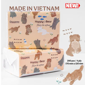 Giấy Ăn Rút Lụa Trắng MEOWMEOW 4 LỚP HAPPY BEAR giấy lụa dai em mềm dịu nhẹ an toàn
