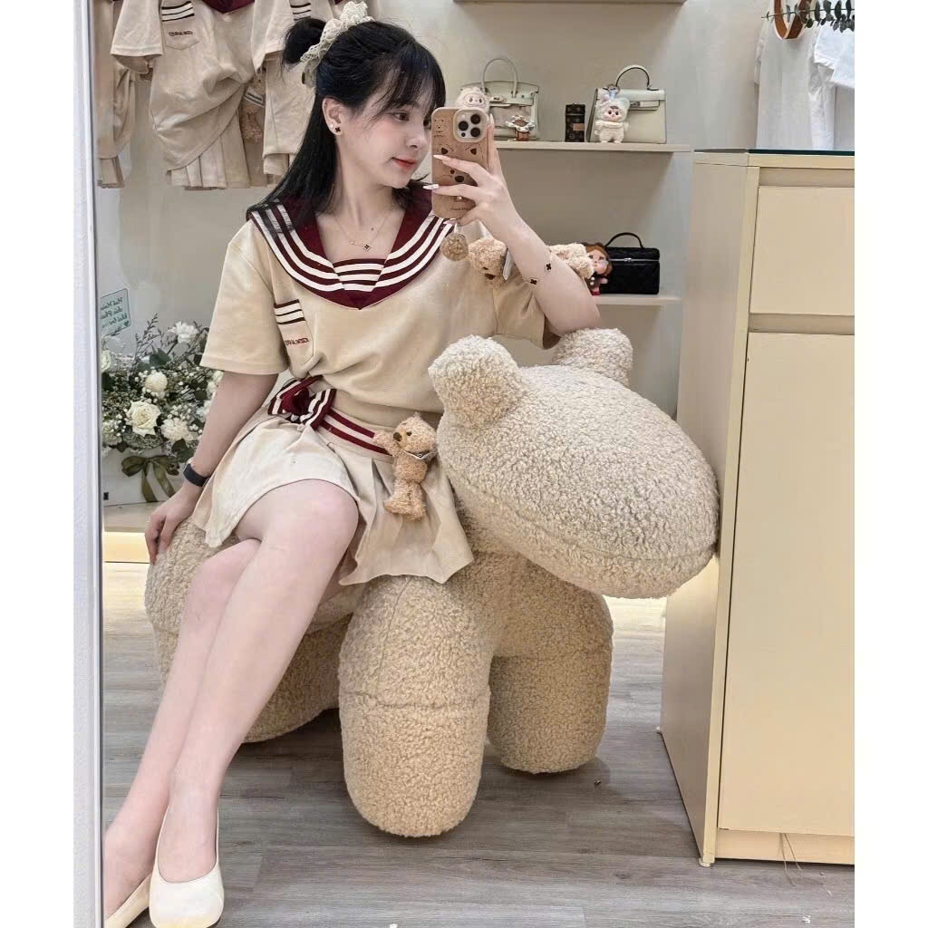 < Tặng 2 Charm Gấu Bông> Sét Váy Khăn Thuỷ Thủ Basic Dễ Thương Mix Chân Váy Xếp Ly Chất Umi Xịn Đẹp
