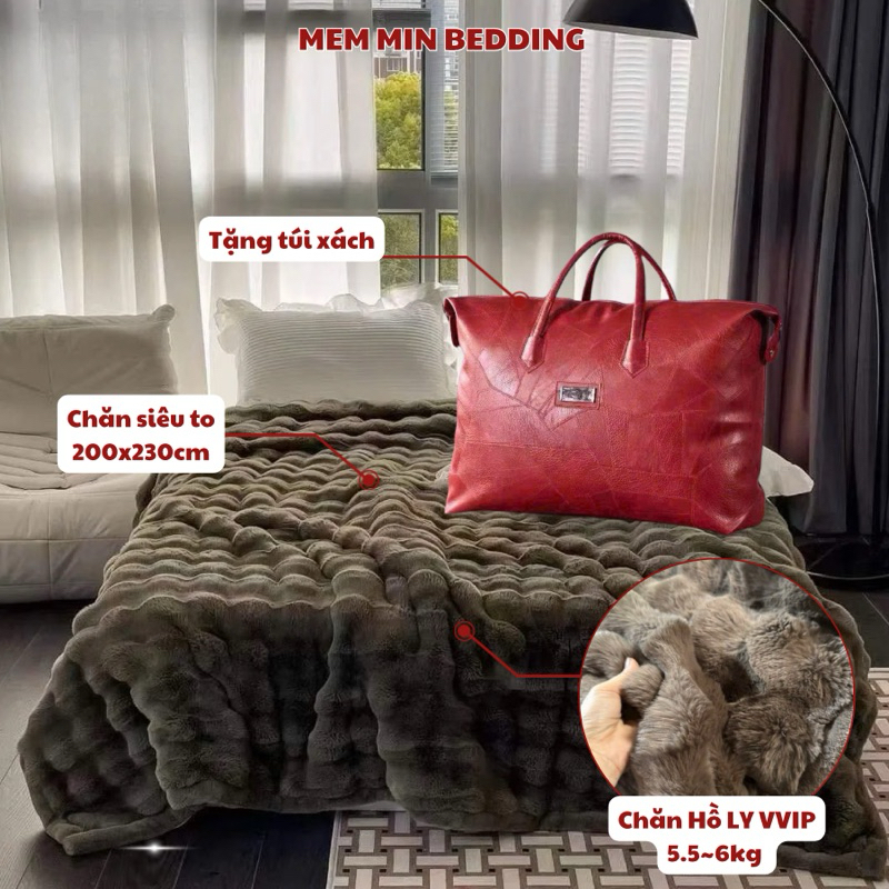 Chăn lông cáo hồ ly kích thước 200x230cm nặng 5.5~6kg MemMinbedding Luxury dày dặn, ấm áp, hàng loại 1- (CH98)
