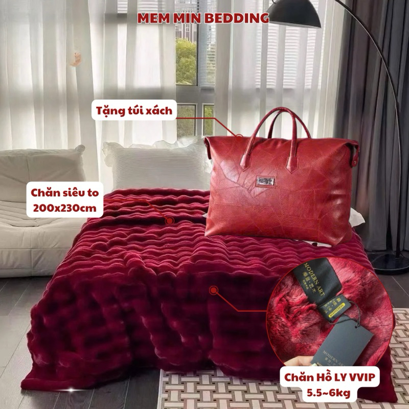 Chăn lông cáo hồ ly kích thước 200x230cm nặng 5.5~6kg MemMinbedding Luxury dày dặn, ấm áp, hàng loại 1- (CH98)